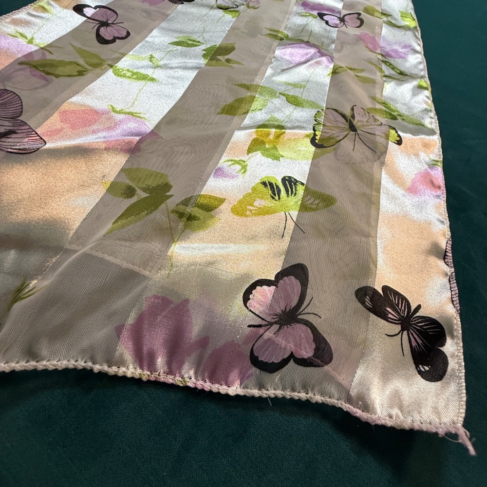 Two Sheer Scarves Clover‎ Butterfly Floral Print - Picture 4 of 13